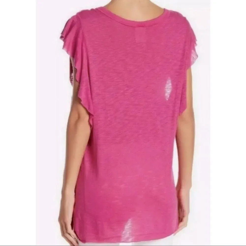 We The Free Pink So Easy Ruffle Sleeve Tee Small Free People Fuchsia NWT